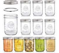 Tebery Lot de 12 Bocaux Maçon avec Bouchon à vis pour conserve, congélation, conservation, boissons et décoration de bocaux, 16 oz (470 ML)
