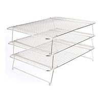 Tebery Lot de 3 grilles de refroidissement pliables et empilables en acier inoxydable 304 42 x 30,5 x 22 cm Retrait facile des gâteaux Surface de refroidissement ultra large Argenté