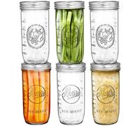 Tebery Lot de 6 bocaux Mason en verre à large ouverture avec couvercles hermétiques et bandes hermétiques, bocaux en verre de 700 ml pour mise en conserve, fermentation, marinage, préparation des
