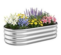 TECANA Jardinière surélevée en métal galvanisé, lit de fleurs surélevé en métal pour l'extérieur, assemblage sans outil et antirouille, jardinière de 1,2 x 0,6 x 3,5 m, argenté