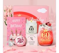 Tecanne Ensemble cadeau de gâterie pour le 60e anniversaire pour femmes - Verre à vin en verre personnalisé, coffret cadeau Gin pour la retraite - Pour maman, grand-mère, sœur, meilleures amies
