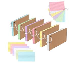 TECDW 300PCS Fiches Bristol Avec Couverture En Papier Kraft Renforcé,éTude 3x5 Pouces Cartes De RéVision,Cartes Flash Coloré Pour L’Apprentissage,Le Bureau Et La Maison (Porte-CléS En MéTal 6colors6)
