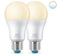 TechBrey Pack 2 Ampoules LED Intelligentes WiFi + Bluetooth E27 A60 Dimmable WiZ 8W 2700K Blanc chaud Blanc chaud