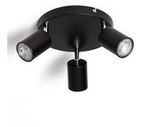 Ledkia Plafonnier Orientable Rond Métal 3 Spots Albus Black Noir