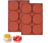 Techchii Lot de 2 moules ronds en silicone, 10,2 cm, antiadhésifs, sans BPA, passent au four et au lave-vaisselle, pour gâteaux, muffins, hamburgers, pudding, chocolat, savon (33 x 22 cm)