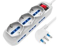 Techly 622335 Prise multiple 6 places 10/16 A Bipasso et 3 10/16 A Bipasso Schuko avec interrupteur blanc