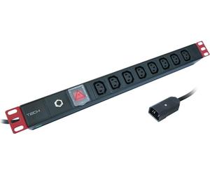 Techly I-CASE STRIP-8C, 1U, noir, 8 sorties CA, coupleur C13, coupleur C14, 2 m