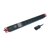 Techly I-CASE STRIP-8C, 1U, noir, 8 sorties CA, coupleur C13, coupleur C14, 2 m