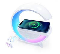 Technaxx Lampe de Chevet LED avec Haut-Parleur Bluetooth et Chargeur sans Fil 10W, Lumière Ambiance RGB, Multifonction Station de Charge, USB MicroSD Radio FM AUX, Appels Mains Libres - TX-264