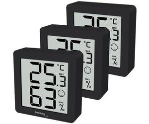 techno line WS9425 Lot de 3 thermomètres/hygromètres/hygromètres/supports magnétiques Noir