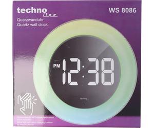 Technoline WS 8086 Horloge à quartz avec écran LED miroir et lumière d'ambiance avec table et support mural