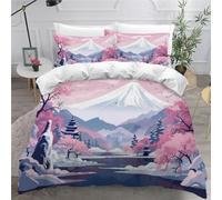 TECHPO Housse de Couette 220x240 Mont Fuji Parure de Lit 3 pièces Literie Style Japonais 3D HD Impression Microfibre avec Fermeture éclair Hiver Housse de Couette pour Enfant et Adulte