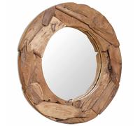 vidaXL Teck Miroir Décoratif Miroir Mural Miroir de Douche Miroir de Salon Salle de Séjour Chambre à Coucher Maison Intérieur 80 cm Rond Brun G