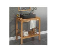 Teck Solide Armoire de Toilette avec Lavabo Marbre Vasque à Poser de Toilette Lave-mains Meuble de Salle de Bain Maison Intérieur Noir