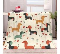 Teckel Beige Adulte et Enfant Couverture Plaid Flanelle Beige Couverture de Jeté, Polaire Moelleuse Chaudes Légères Hiver&Automne Couvertures pour Voyager, Lit ou Canapé 70x100 cm