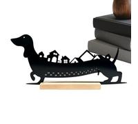 Teckel Décoration compte à rebours de Noël | 24 jours | Statue en métal | Teckel en métal découpé, base en bois naturel robuste | Compte à rebours de Noël de 24 jours | Bloc numéroté interactif