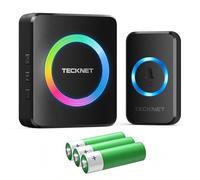 TECKNET 300m Sonnette sans Fil Extérieur Étanche, Alimentée par Batterie | Batterie Non Incluse, IP66 Étanche Eau et Poussière, Récepteur Portable, 60 Sonneries, 5 Niveaux de Volume Réglables