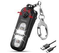 TECKNET Alarme Personnelle Anti Agression - 130 DB - Alarme personnelle avec lumière stroboscopique SOS, Alarme Rechargeable IPX4, Alarmes de Poche pour Femme，Enfants, Personnes âgées - Noir