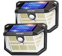 Lampes solaires d'extérieur TECKNET, 【2 pièces】, 231 LED, très lumineuses à 300°, avec détecteur de mouvement, 3 modes, étanches IP65, lampes murales pour mur, poteau, allée, jardin, garage