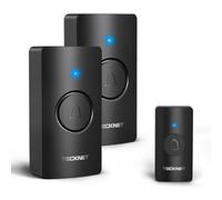 TECKNET Sonnette de porte sans fil IP67 étanche à piles jusqu'à 496,2 m de long avec 60 mélodies et 5 niveaux de volume, flash LED, autonomie de 4,5 ans（1 émetteur 2 récepteurs）