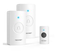 TECKNET Sonnette de porte sans fil IP67 étanche à piles jusqu'à 496,2 m de long avec 60 mélodies et 5 niveaux de volume, flash LED, autonomie de 4,5 ans（1 émetteur 2 récepteurs）