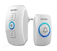 TECKNET Sonnette sans Fil Étanche IP65, Kit de Sonnette de Porte sans Fil, Portée 400 m, 60 Mélodies & 5 Niveaux de Volume, Flash LED, 1 Émetteur & 1 Récepteur, Sonnette de Porte Maison