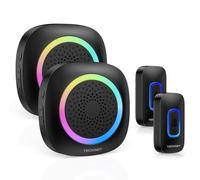 TECKNET Sonnette sans Fil Etanche IP66 avec Piles, 2 Carillon & 2 Bouton | Sonnette Extérieure, Portée 400 m, 60 Mélodies, 5 Niveaux de Volume, Lumière RGB pour Maison, Hôtel, Bureaux, Noir