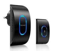 TECKNET Sonnette sans fil exterieur etanche, IP65 Etanche Carillon 400 Mètres, 60 Mélodies et 5 Niveaux Volume, Kit d'un Récepteur et d'un Emetteur, Voyant LED pour Maison, au Salon, au Bureau- Noir