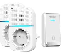 TECKNET Sonnette sans Fil Exterieur Etanche, Kit 1 Carillon + 2 Récepteurs