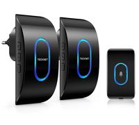 TECKNET, sonnette sans fil IP65, résistante aux intempéries pour l'extérieur, portée de 400 mètres, 2 récepteurs, 5 niveaux de volume, 60 mélodies, sonnette pour porte d'entrée avec éclairage LED, noi