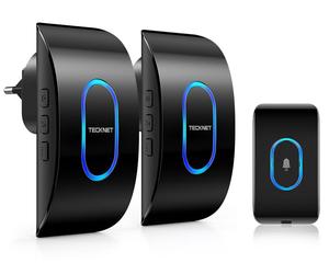 TECKNET, sonnette sans fil IP65, résistante aux intempéries pour l'extérieur, portée de 400 mètres, 2 récepteurs, 5 niveaux de volume, 60 mélodies, sonnette pour porte d'entrée avec éclairage LED, noi