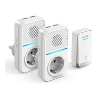 TECKNET Sonnette sans Fil Kit, 400M Sonnette avec 2 Récepteurs | 5 Niveaux Volume de Porte sans Fil Auto-alimentée avec 60 Mélodies, IP65 Kit de Carillon avec Tomas USB Externas y Luz LED