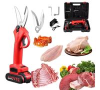 TECKZOON Ciseaux De Cuisine Électriques Sans Fil À Volaille, Multifonctions Avec 2 Piles Au Lithium Pour Poulet Congelé, Viande, Poisson, Fruits De Mer, Légumes, Lame En Acier Inoxydable SK5, Rouge