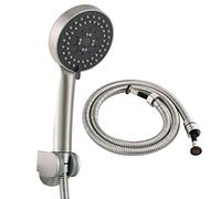 Tecmolog BS144NAF Pommeau de douche en nickel brossé avec 5 types de jet en plastique économe en eau avec tuyau et support