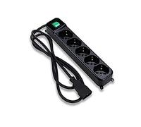 Tecnoware Power Systems - Multiprise 5 Sorties Schuko/Italia, Protection Enfant, Interrupteur Lumineux, Câble 1,5 m, Plastique, Noire