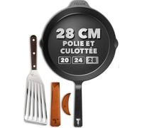 TECOR Poêle en fonte à induction 28 cm polie, universelle, naturelle - Poêle durable en fonte à induction - Poêle en fonte antiadhésive à induction 28 cm