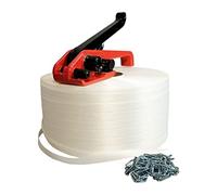 TECPLAST Kit 1 Feuillard de cerclage fil à fil KFF1 19 mm x 600 m + 250 boucles OFFERTES + 1 tendeur - Résistance 550kg