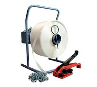 TECPLAST Kit 1 Feuillard de cerclage fil à fil KFF2 19 mm x 600 m + 1 tendeur OFFERT + 1 dévidoir + boucles - Résistance 550kg