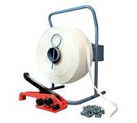TECPLAST Kit 1 Feuillard de cerclage tressé KFT2 13 mm x 1100 m + 1 tendeur OFFERT + 1 dévidoir + boucles - Résistance 350kg