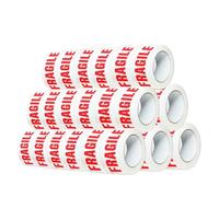 Tecplast Ruban adhésif d'emballage 28µ blanc imprimé FRAGILE en rouge - Adhésif d'expédition 50 mm x 100 m - Carton de 36