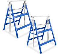 tectake® 2 Tréteaux télescopiques pliables, Treteaux 68,5 x 56,5 x 79,5 cm, Treteaux reglables en acier, 7 réglages en hauteur, Charge max. 220 kg par Tréteau, Etabli pliant, Chevalet de sciage, Bleu
