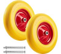 TecTake 2X Roue Complète de Brouette Caoutchouc Plein Polyuréthane, Increvable, INCL. Jante en Acier et Essieu, Capacité de Charge: 150 kg, Jaune