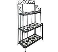 tectake 800572 - Étagère en Métal Mosaïque, 3 Planches en Mosaïque de Pierre, Cadre métallique galbé - diverses Couleurs au Choix (Noir-Blanc | No. 402771)