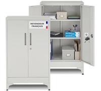 tectake® Armoire à dossiers 60 x 40 x 100 cm, Lot de 2, Portes à Fermeture magnétique verrouillables, 2 étagères réglables, Armoire de Bureau en Acier, Meuble de Rangement Dossiers, Classeurs - Gris