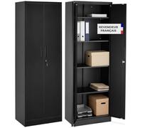 tectake® Armoire à dossiers 60x40x180.5 cm, Lot de 2, Portes à Fermeture magnétique verrouillables, 4 étagères réglables, Armoire de Bureau en Acier, Meuble de Rangement Dossiers, Classeurs - Noir