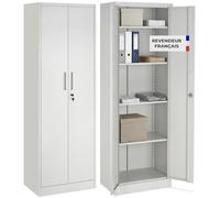 tectake® Armoire à dossiers 60x40x180.5 cm, Lot de 2, Portes à Fermeture magnétique verrouillables, 4 étagères réglables, Armoire de Bureau en Acier, Meuble de Rangement Dossiers, Classeurs - Gris