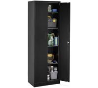 tectake® Armoire à dossiers 60x40x180.5 cm, Portes à Fermeture magnétique verrouillables, 4 étagères réglables, Armoire de Bureau en Acier thermolaqué, Meuble de Rangement Dossiers, Classeurs - Noir