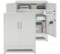 tectake® Armoire à dossiers 80 x 40 x 100 cm, Lot de 2, Portes à Fermeture magnétique verrouillables, 2 étagères réglables, Armoire de Bureau en Acier, Meuble de Rangement Dossiers, Classeurs - Gris
