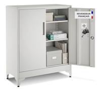 tectake® Armoire à dossiers 80 x 40 x 100 cm, Portes à Fermeture magnétique verrouillables, 2 étagères réglables, Armoire de Bureau en Acier thermolaqué, Meuble de Rangement Dossiers, Classeurs - Gris