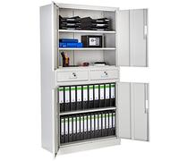 tectake Armoire de Rangement Metal Armoire de Bureau avec Serrure 4 Portes battantes et 2 tiroirs verrouillables pour Rangement Dossier, 90 x 40 x 180 cm - Gris